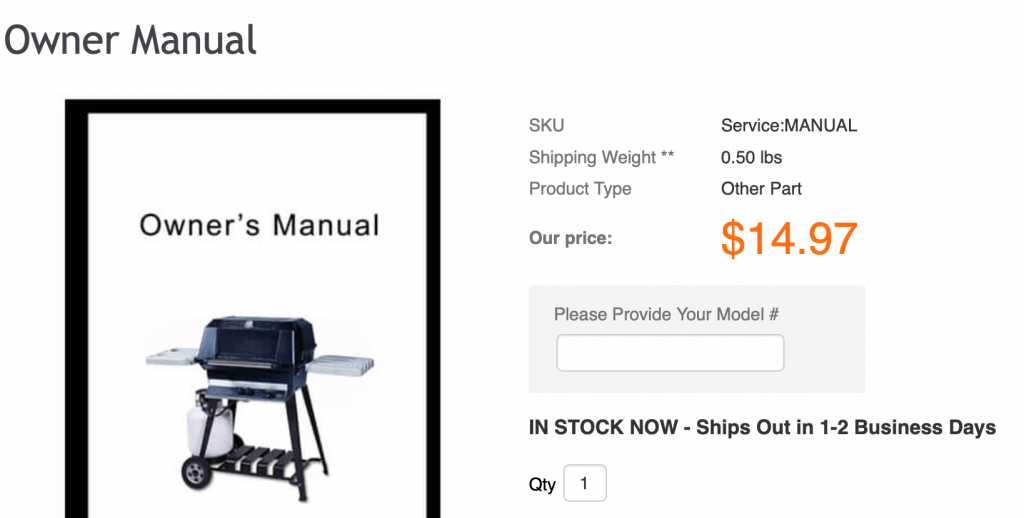 Grill manual for sale on grillpartssearch com fourteen dollars and ninety-seven cents. enter your gas grill model number